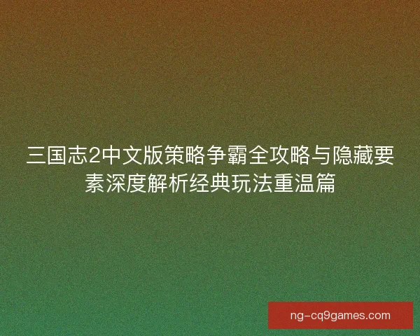 三国志2中文版策略争霸全攻略与隐藏要素深度解析经典玩法重温篇